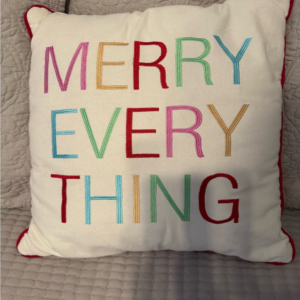 Holiday Festive Embroidered Pillow - Merry Everything!